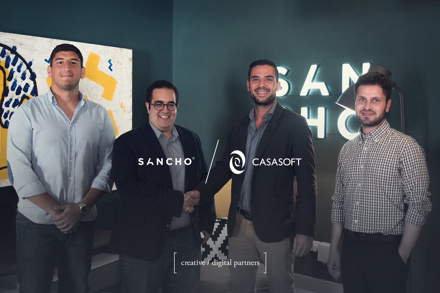 From left to right: Matthew Spiteri, Sancho's Creative Director, Mario Cachia, Sancho's Managing Director, Mark Cassar, CasaSoft's Managing Director, David Demicoli, CasaSoft's Business Development Manager