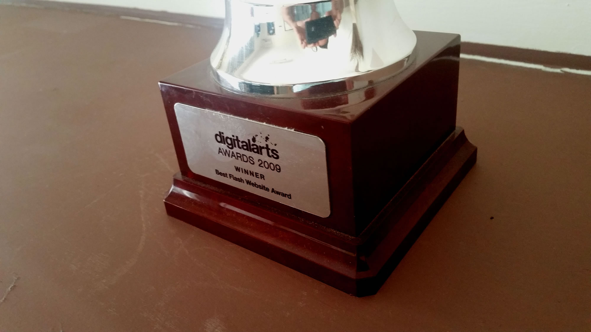 CasaSoft's Best Flash Website Award trophy which was awarded back in 2009 at the Digital Arts Awards 2009.